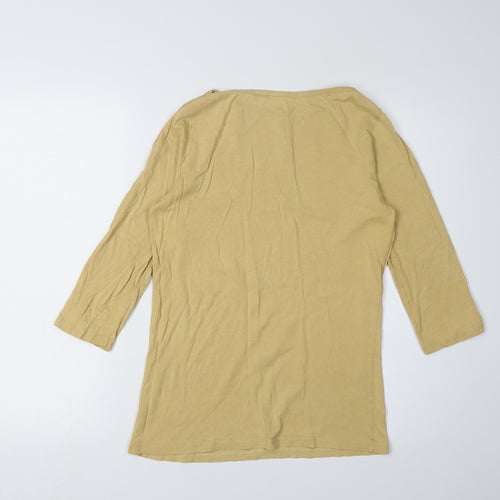 FatFace Yellow Boat Neck 3/4 Sleeve Cotton Top - Women UK 8