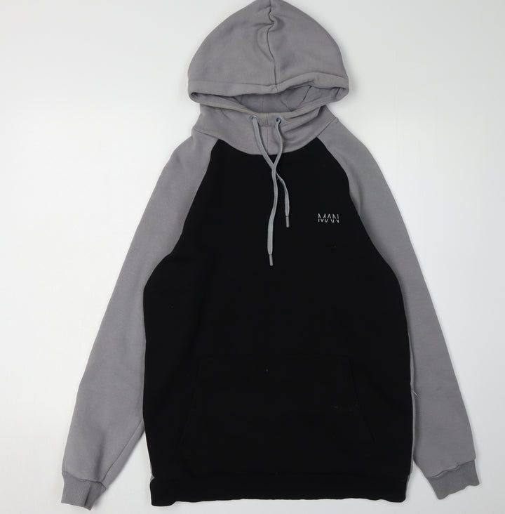 boohooMAN Men's Black Small Logo Pullover Hoodie