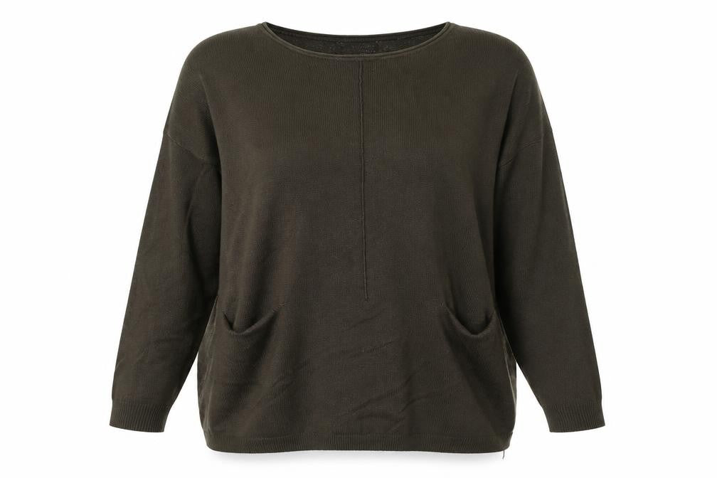 Front view of QED London Women's Green jumper