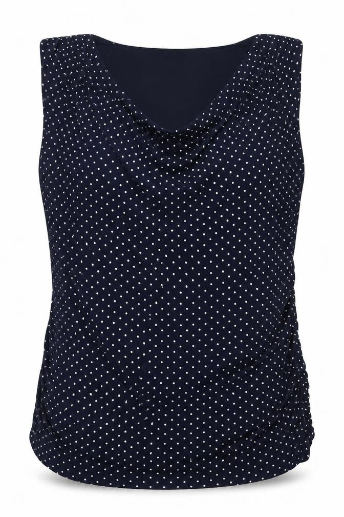 Front view of Bodyflirt Women's Black Polka Dot Sleeveless Top L