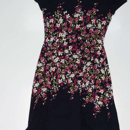 Laura Ashley Women Black Floral A-Line Dress Size 12