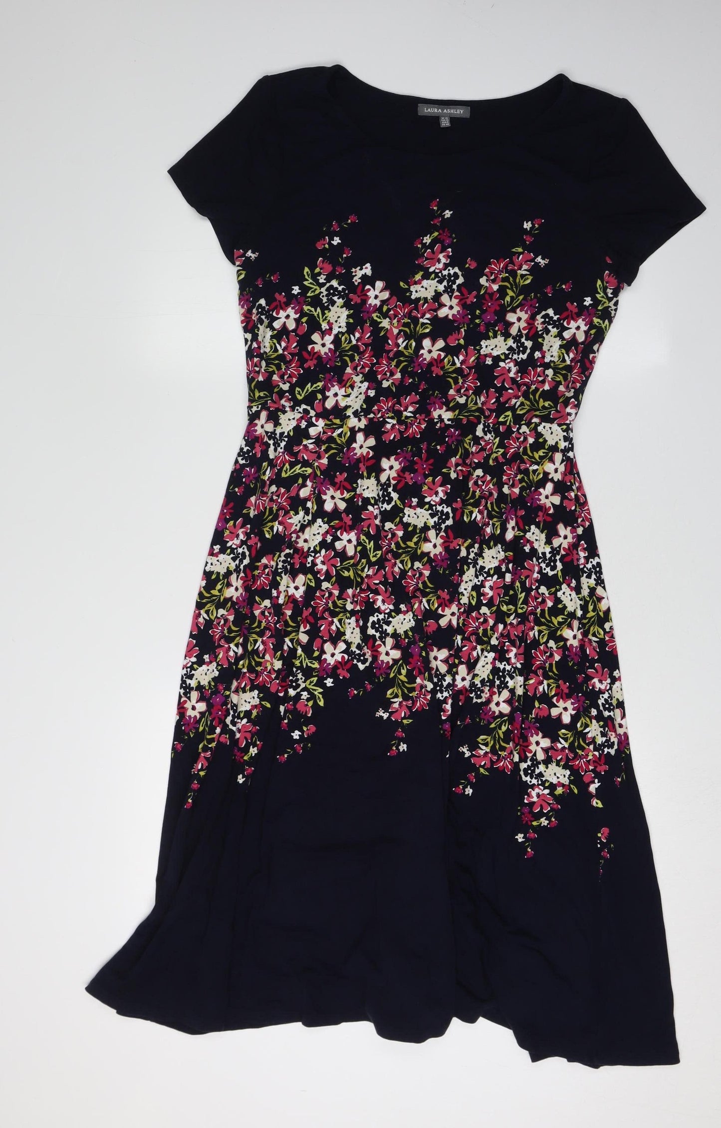 Laura Ashley Women Black Floral A-Line Dress Size 12