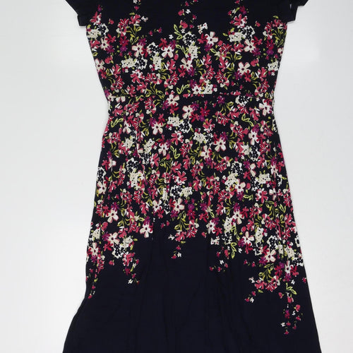Laura Ashley Women Black Floral A-Line Dress Size 12