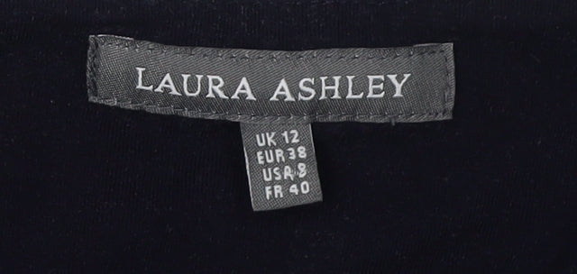 Laura Ashley Women Black Floral A-Line Dress Size 12