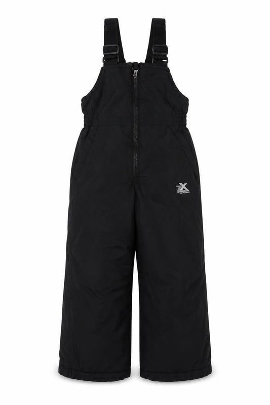 Front view of ZEROXPOSUR boys’ xs black snow pants for skiing