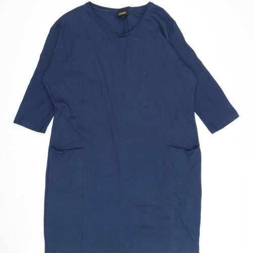 Jaeger Women's Blue Shift Dress L 3/4 Sleeve Pockets