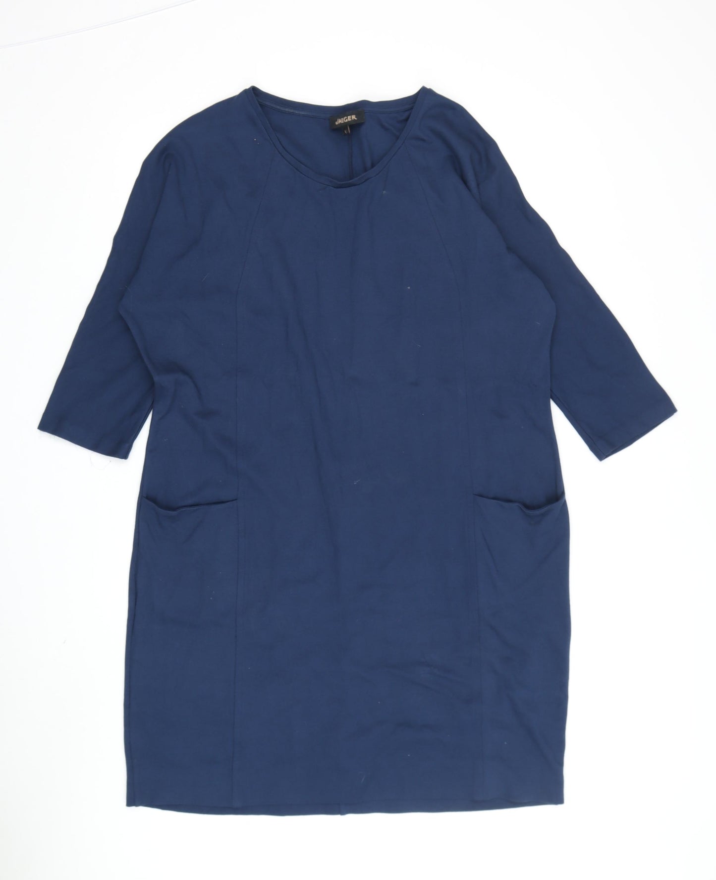 Jaeger Women's Blue Shift Dress L 3/4 Sleeve Pockets