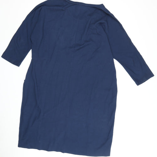 Jaeger Women's Blue Shift Dress L 3/4 Sleeve Pockets