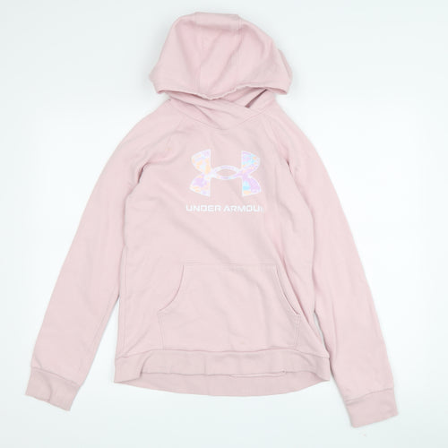 Under Armour Girls Pink Pullover Hoodie – Size L, Sports Style