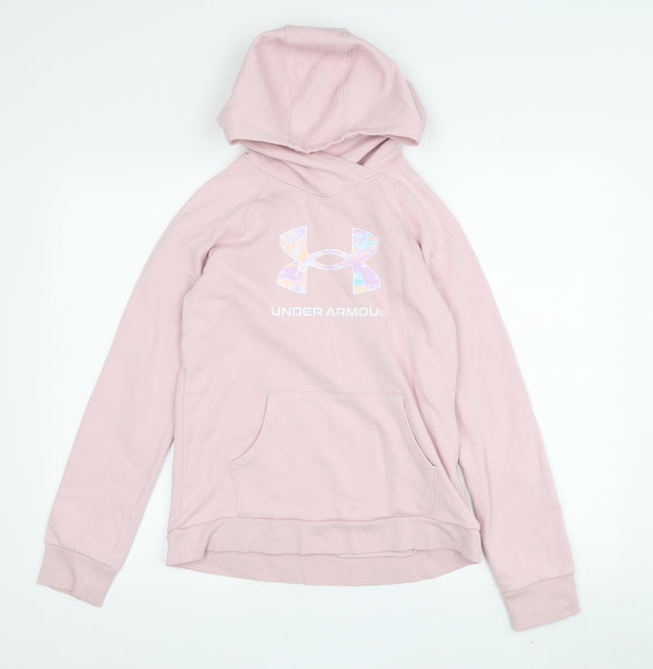 Under Armour Girls Pink Pullover Hoodie – Size L, Sports Style
