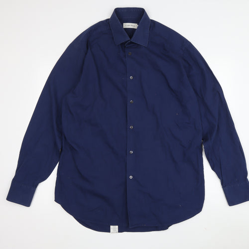 Calvin Klein Men's Blue 16 Cotton Button-Up Shirt