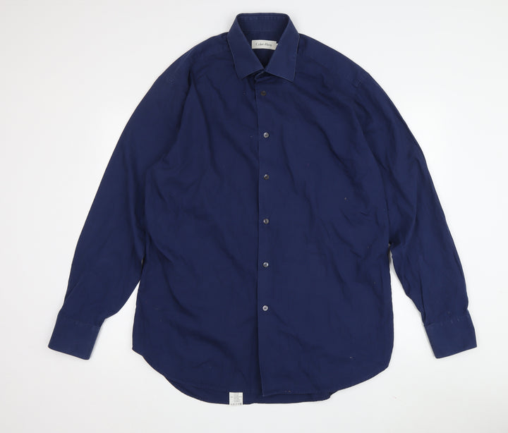 Calvin Klein Men's Blue 16 Cotton Button-Up Shirt