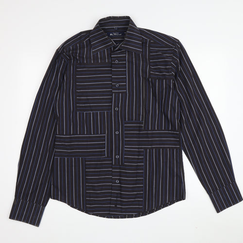 Ben Sherman Men's Black Striped Button-Up Shirt - Size S
