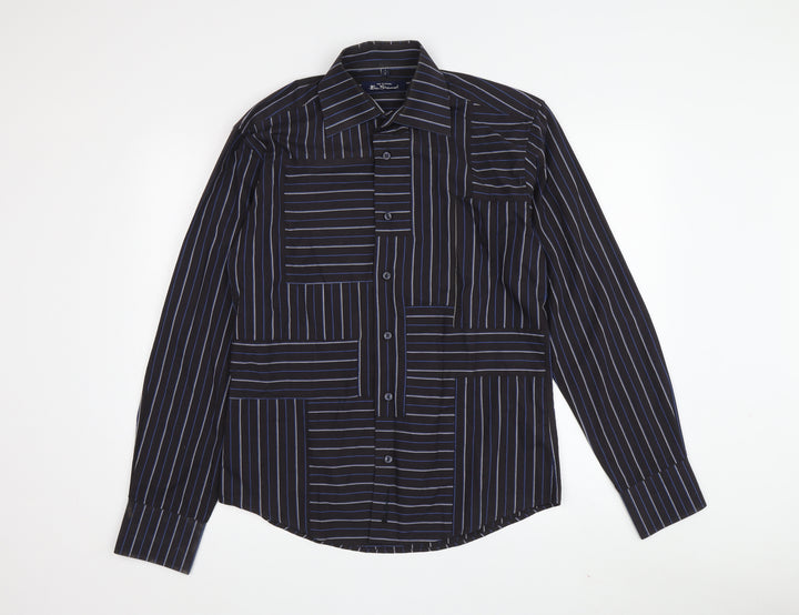 Ben Sherman Men's Black Striped Button-Up Shirt - Size S