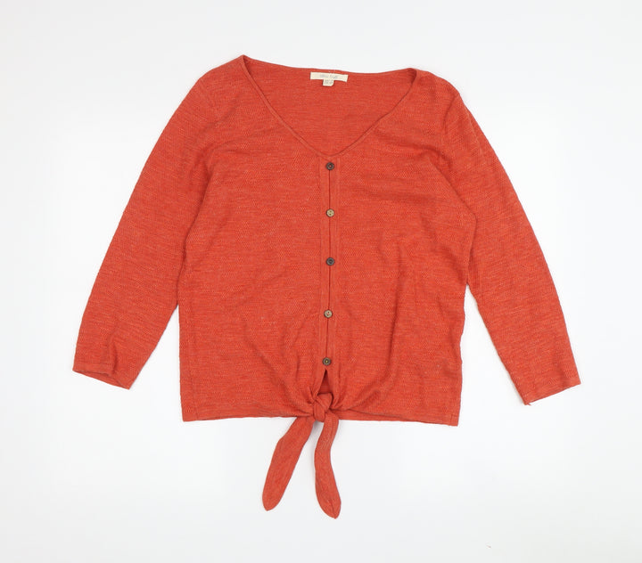 White Stuff Women's Orange Button-Up Top, Size 8, Long Sleeve