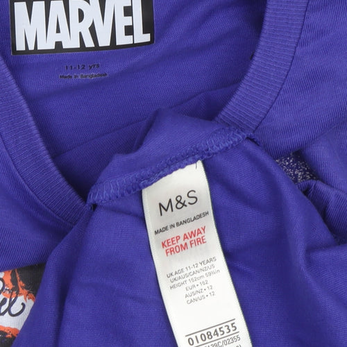 Marks & Spencer Marvel Girls Purple Graphic T-Shirt 11-12 Years
