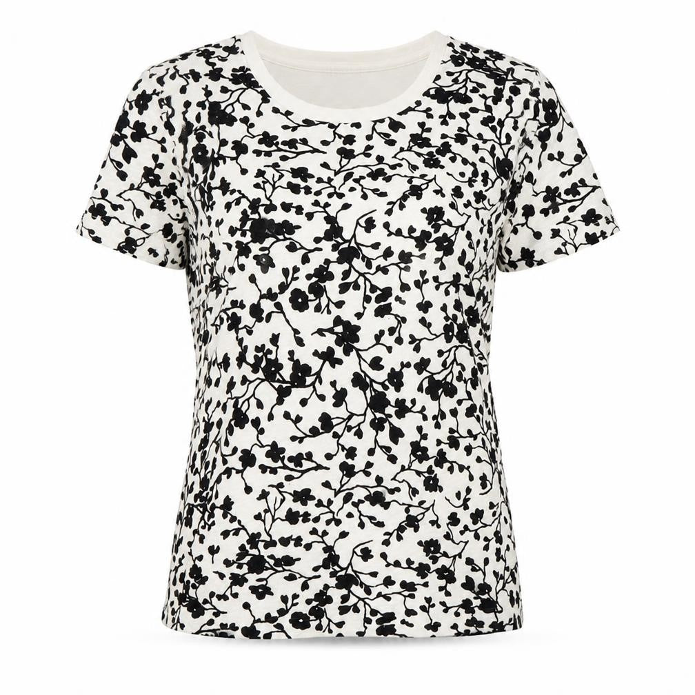 J.Crew Women's Floral T-Shirt, Black/White, Size M