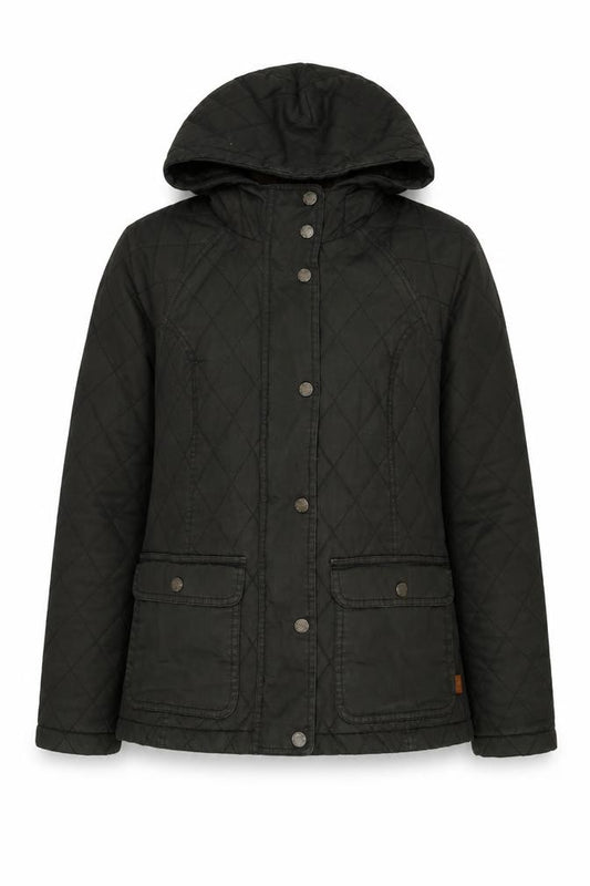 Front view of FatFace Quilted Hooded Jacket, Green, size 10, - Women's