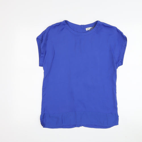 Reiss Women's Blue Blouse UK 4 Solid Short Sleeve