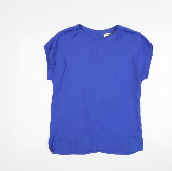 Reiss Women's Blue Blouse UK 4 Solid Short Sleeve