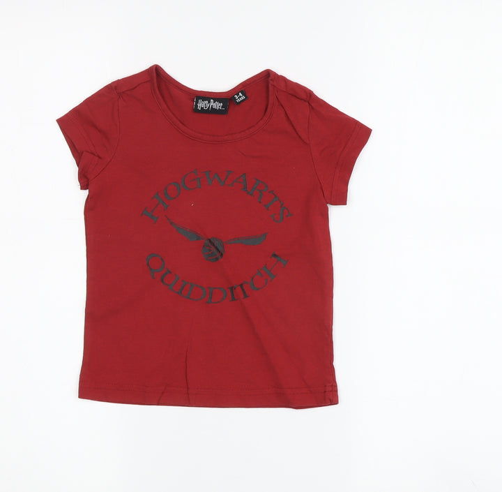 Harry Potter Boys Red T-Shirt 3-4 Years Quidditch Graphic