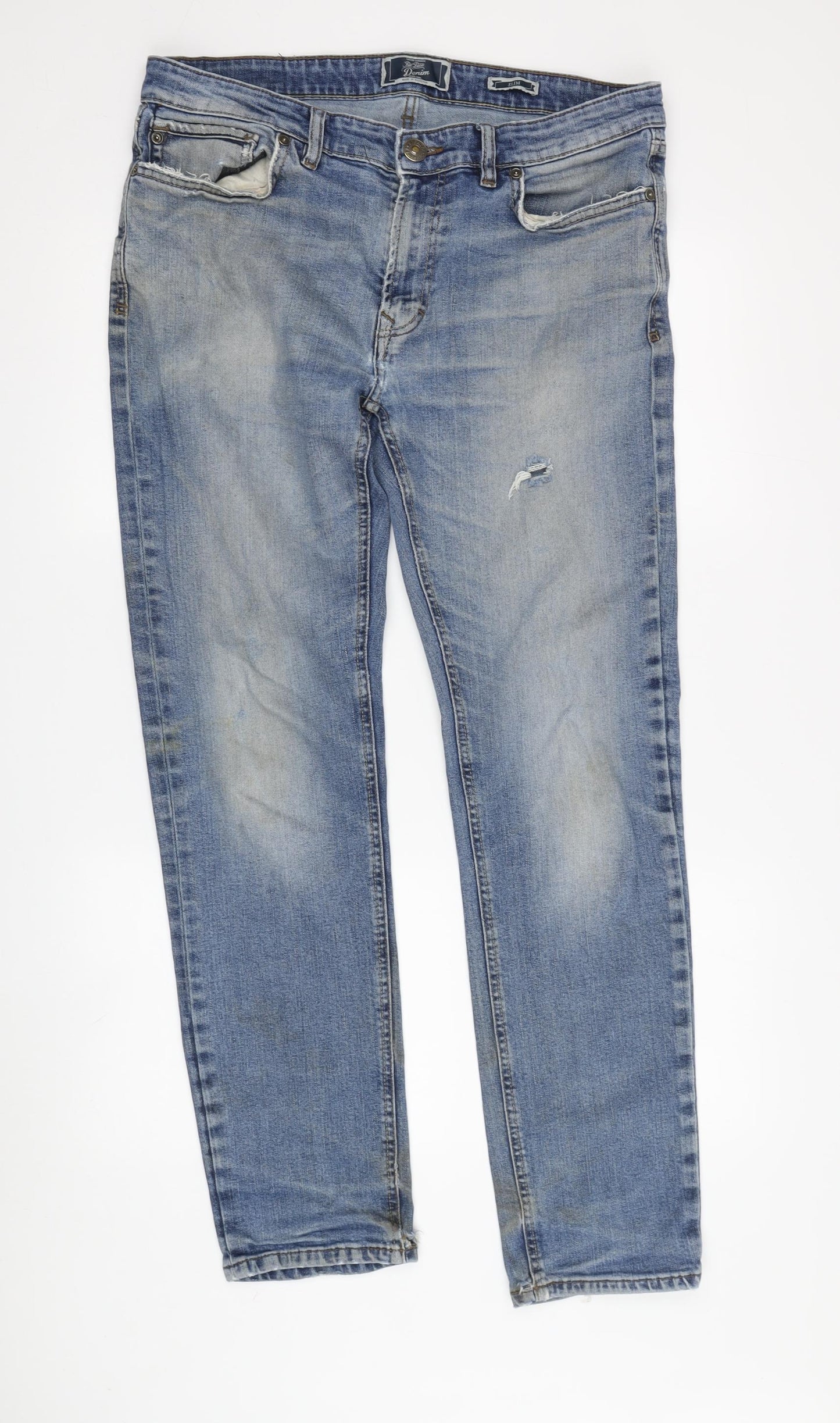 Fat Face Men's Blue Slim Fit Distressed Denim Jeans