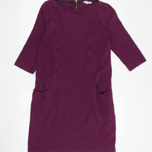 Boden Women's Purple Shift Dress L 3/4 Sleeve Cotton