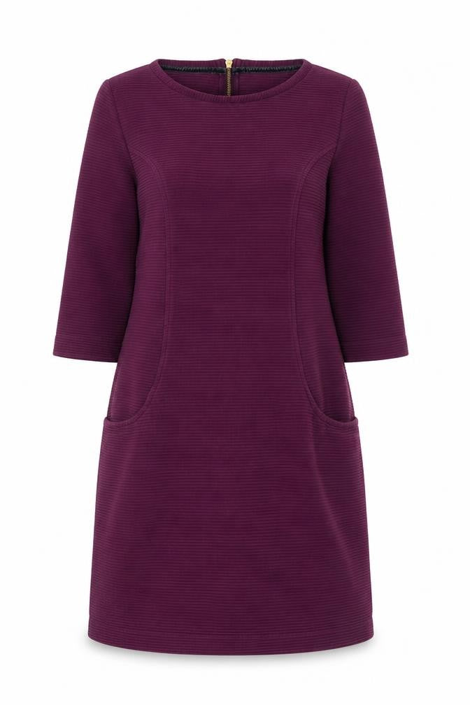 Boden Women's Purple Shift Dress L 3/4 Sleeve Cotton