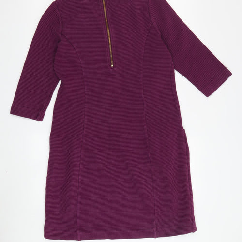 Boden Women's Purple Shift Dress L 3/4 Sleeve Cotton