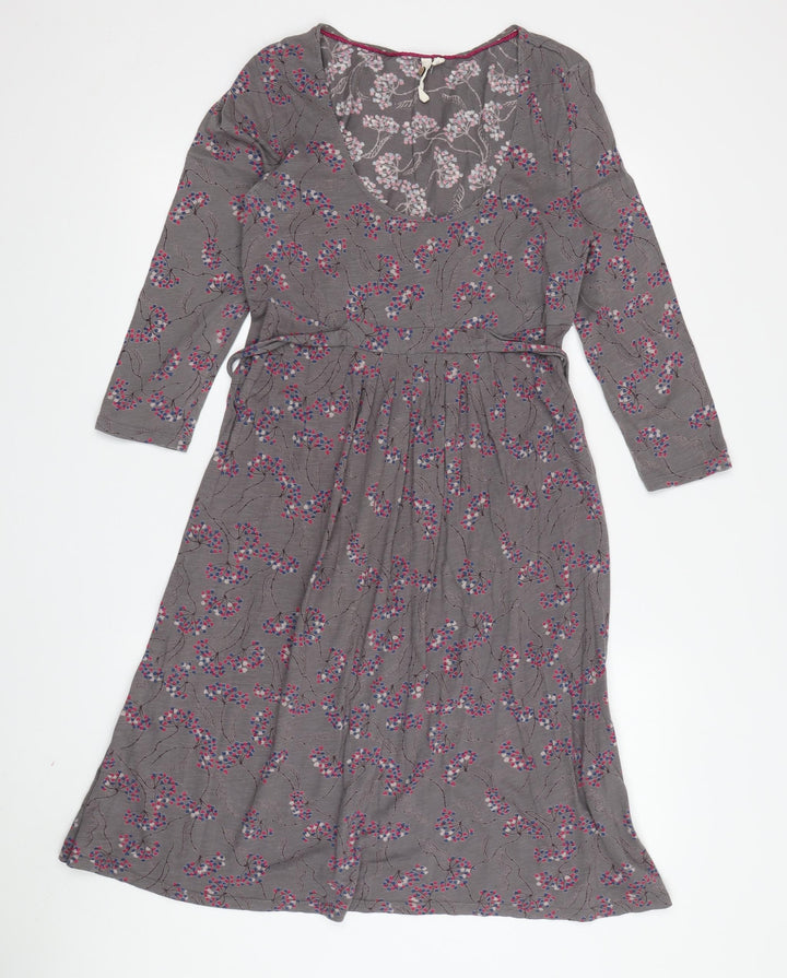White Stuff Women's Grey Floral Fit & Flare Dress - Size 10