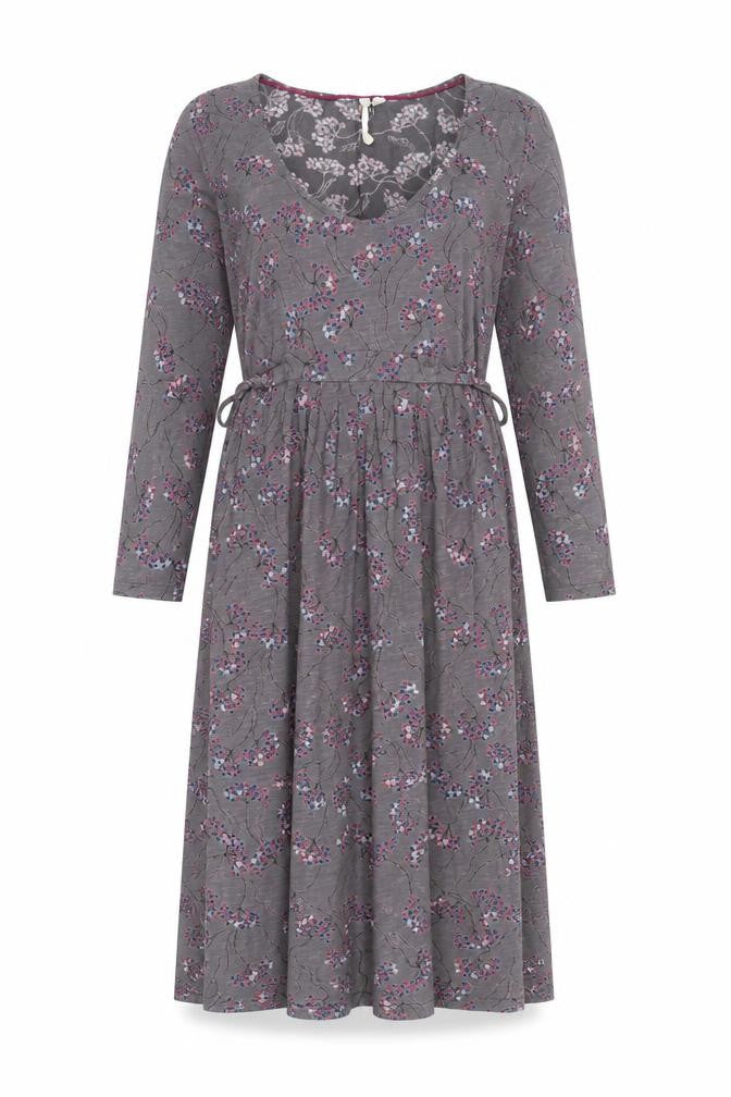 White Stuff Women's Grey Floral Fit & Flare Dress - Size 10