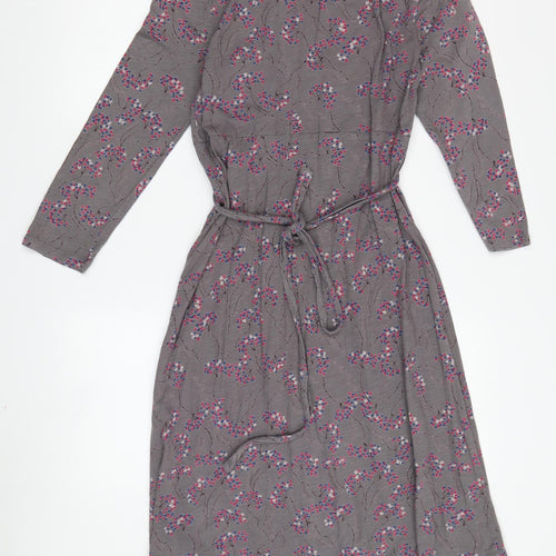 White Stuff Women's Grey Floral Fit & Flare Dress - Size 10