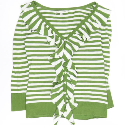 Laura Ashley Women's Green Striped Cardigan, Size 10