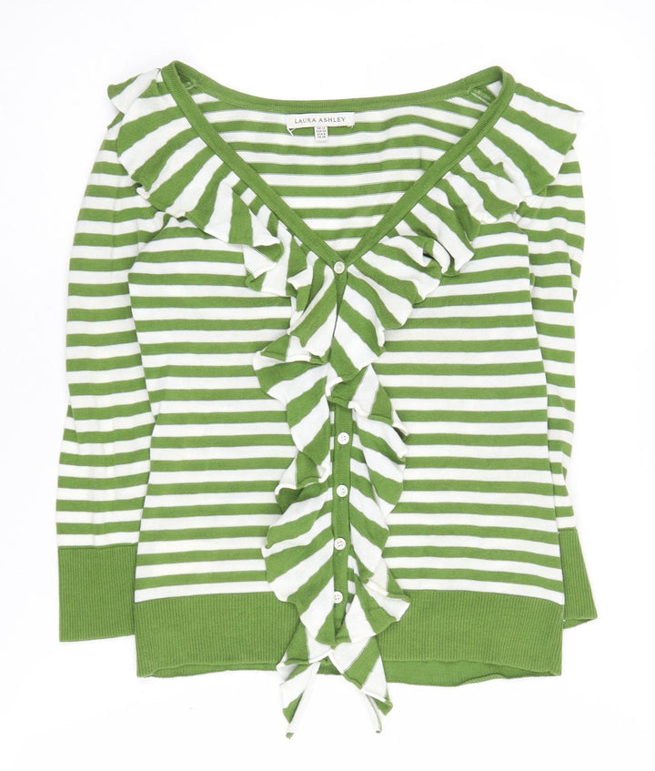 Laura Ashley Women's Green Striped Cardigan, Size 10