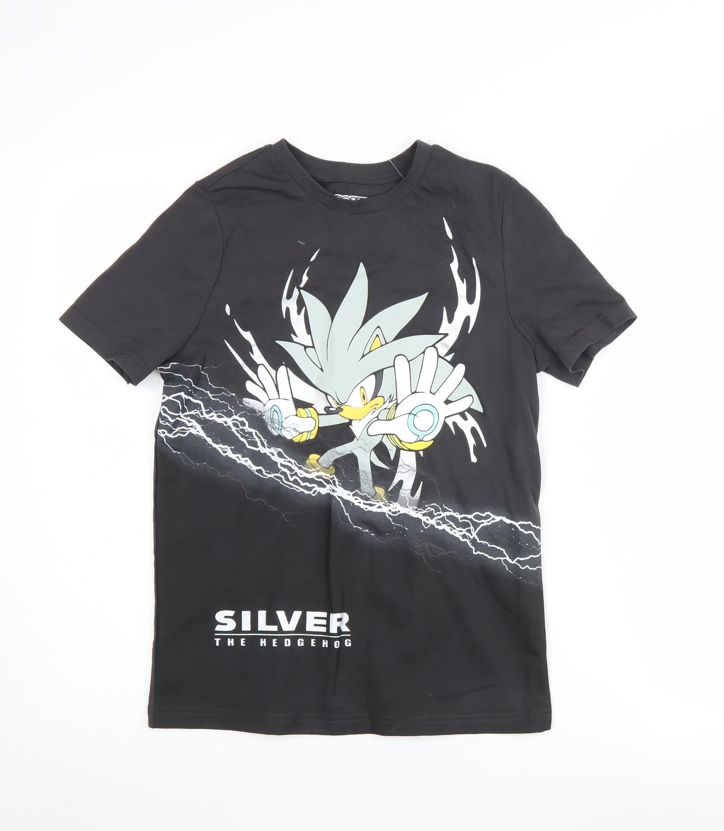 Sonic The Hedgehog Boys Black T-Shirt 9-10 Yrs Silver the Hedgehog Graphic