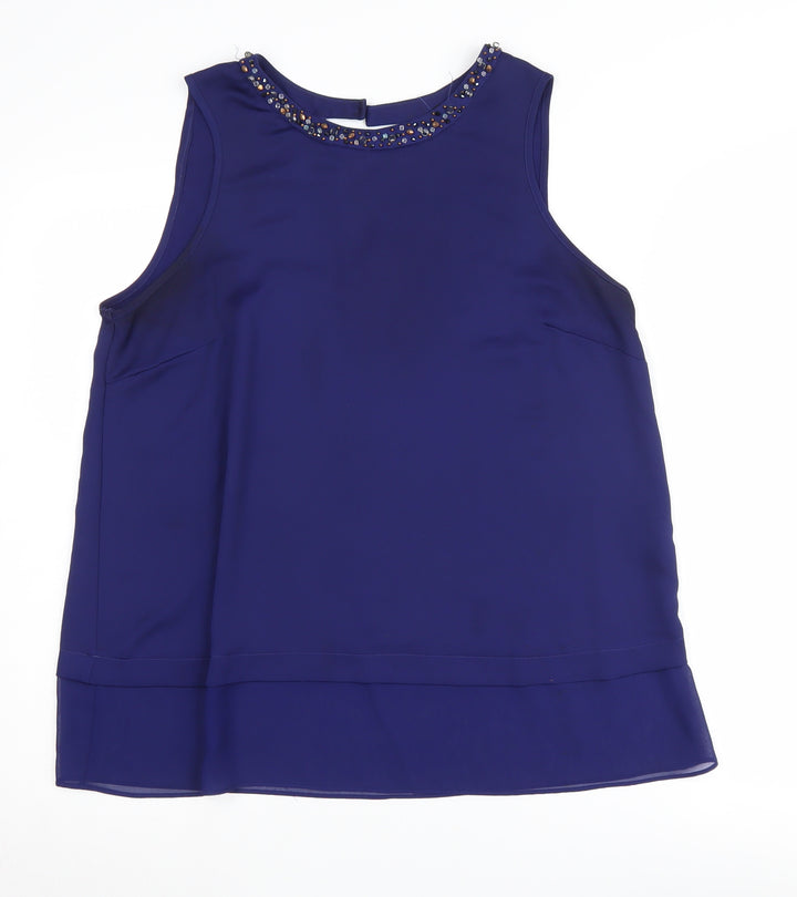 Marina Kaneva Women's Blue Beaded Sleeveless Blouse Size 14
