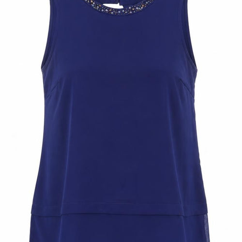 Marina Kaneva Women's Blue Beaded Sleeveless Blouse Size 14