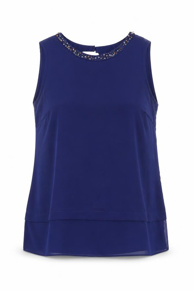 Marina Kaneva Women's Blue Beaded Sleeveless Blouse Size 14