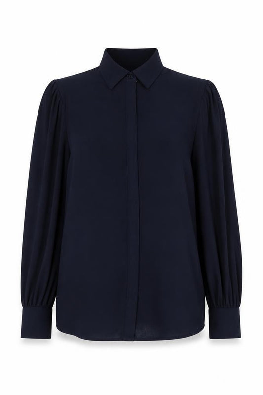 Front view of Next Women's Black Button-Up Shirt, size 12, Long Sleeve