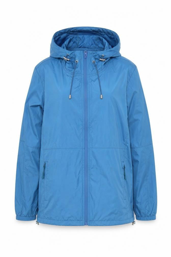 Front view of iWoo Women's Blue Hooded Basic Jacket, size S, Regular Fit