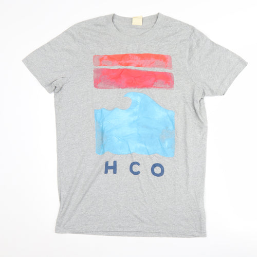 Hollister Men's Grey Graphic Print T-Shirt XL