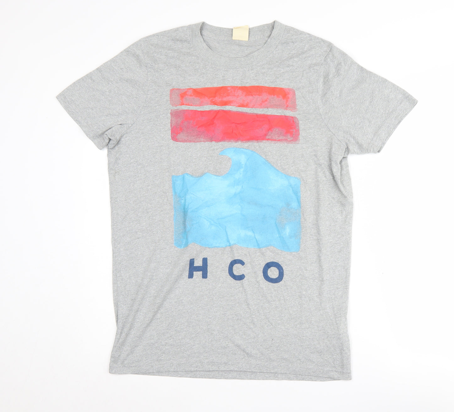 Hollister Men's Grey Graphic Print T-Shirt XL