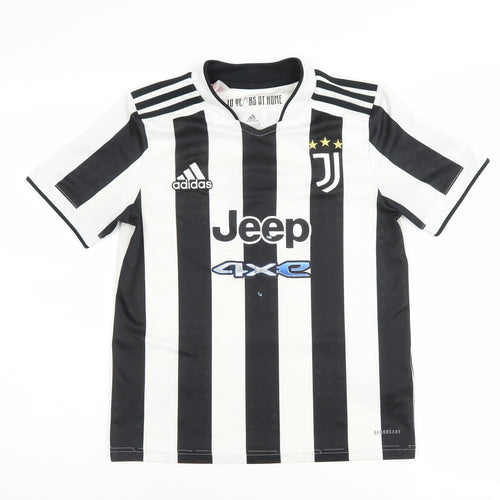 Adidas Boys 11-12 Black White Jersey Football Striped Top