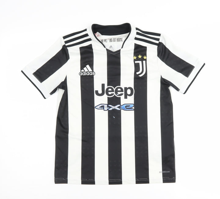 Adidas Boys 11-12 Black White Jersey Football Striped Top
