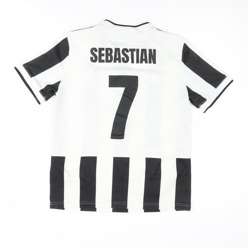 Adidas Boys 11-12 Black White Jersey Football Striped Top