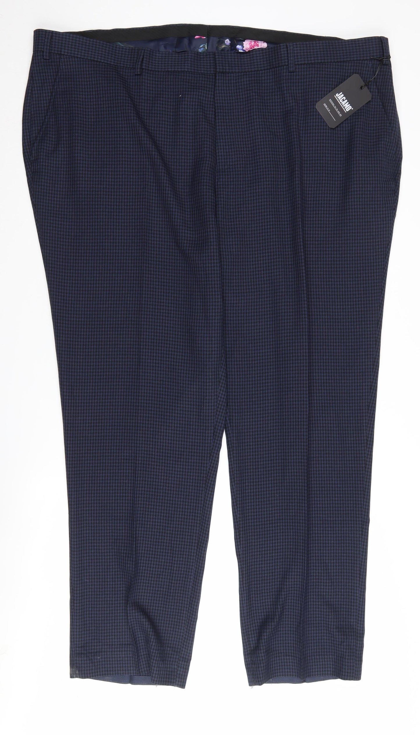 Jacamo Men's Blue Check Trousers, Size 50R, Regular Fit