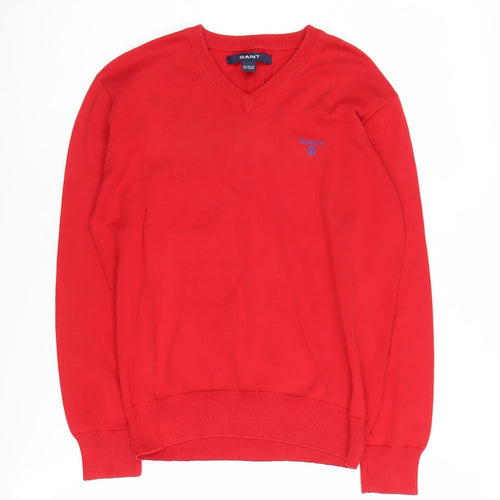 Gant Boys Red V-Neck Cotton Pullover Jumper 10-11 Years