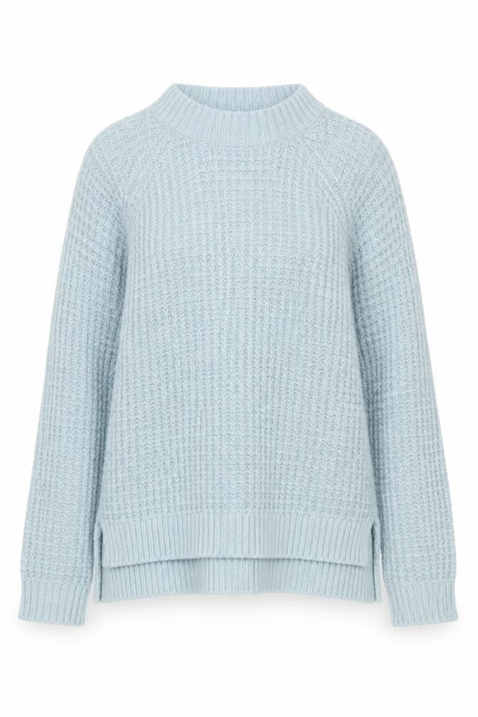 Front view of 24Colours Women's Blue Waffle-Knit Pullover XS