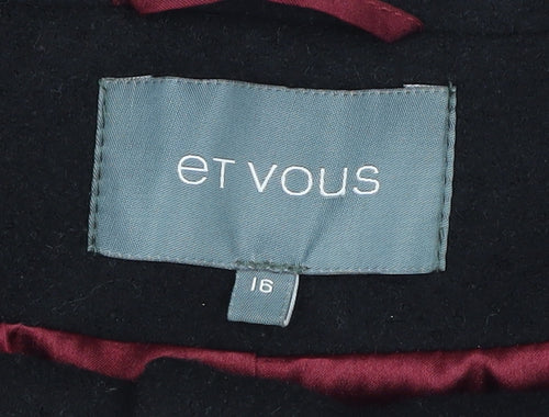 Et Vous Women's Black Mid-Length Overcoat Size 16