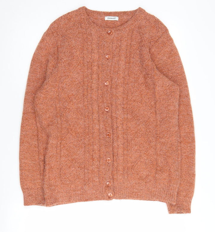 Damart Women's Orange Cardigan M Crew Neck